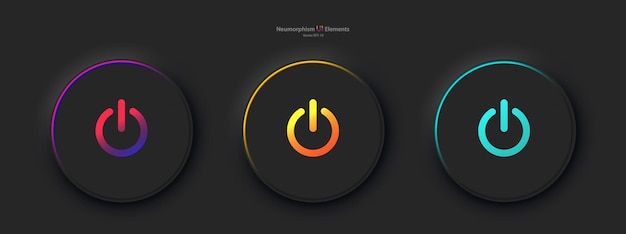 Vettore un set di tre pulsanti rotondi con il simbolo di potenza in nero