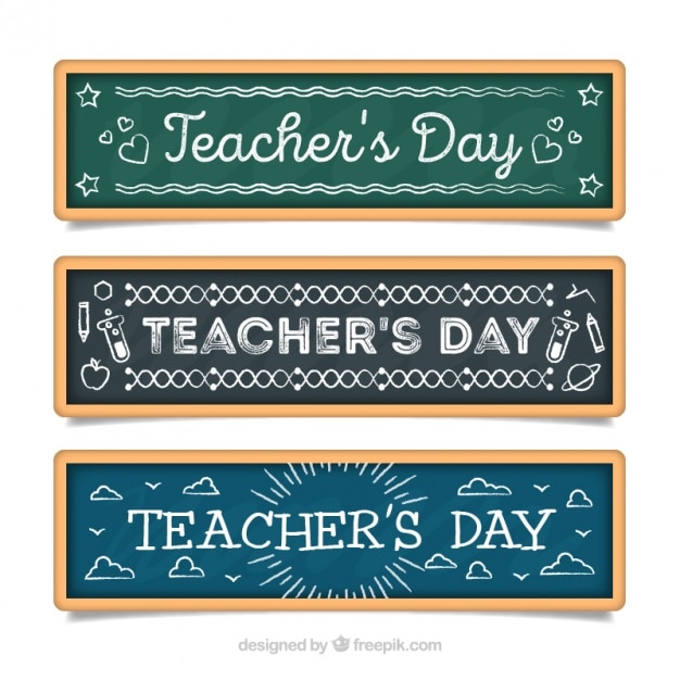 Set of three teacher's day slate banners