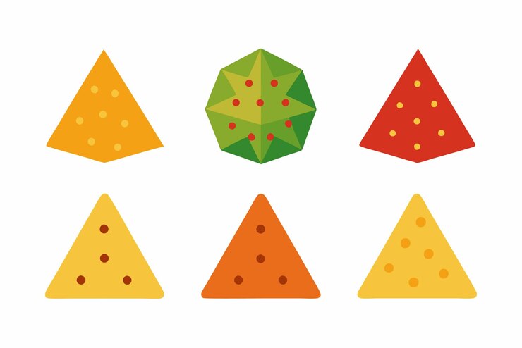 Vector a set of three triangle shapes with a green diamond on the top
