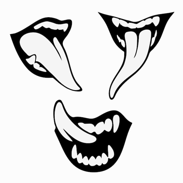 Vector set of three vampire hungry smiles