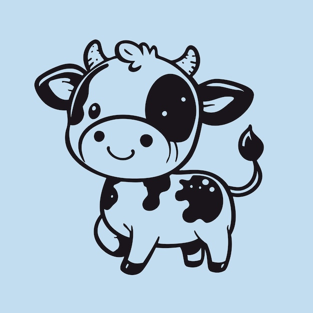 Set of three various cute Cows Black and white colors Hand drawn colored trendy Vector illustratio