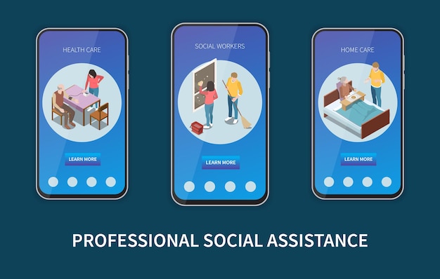 Set di tre schermi mobili verticali con assistenza sociale professionale