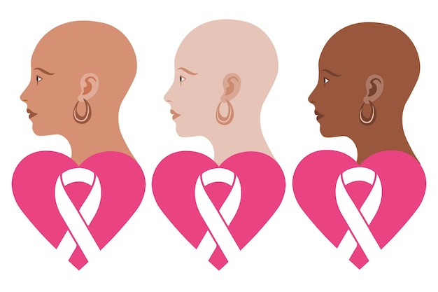 Vector set of three women with cancer icons for world cancer day vector illustration