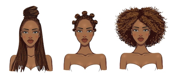 Vector set of three women with different hairstyles