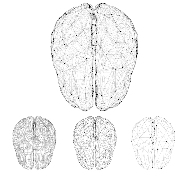 Vector set threedimensional vector cyber brain neural network megadata processing template interface design on a white background