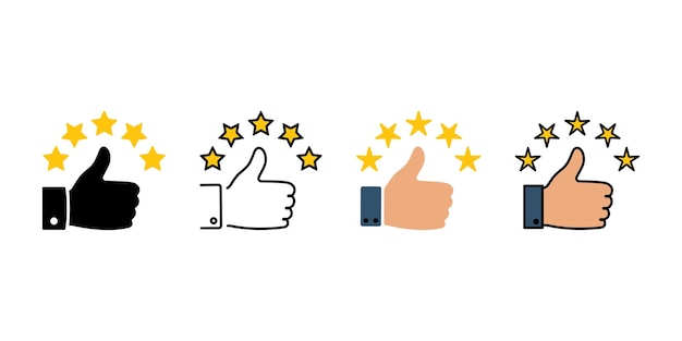 Set of thumb up and five stars vector icons Customer feedback Best rating or satisfaction