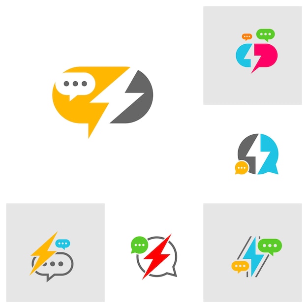 Набор шаблонов дизайна логотипа Thunder Chat Chat Fast logo concept vector Creative Icon Symbol