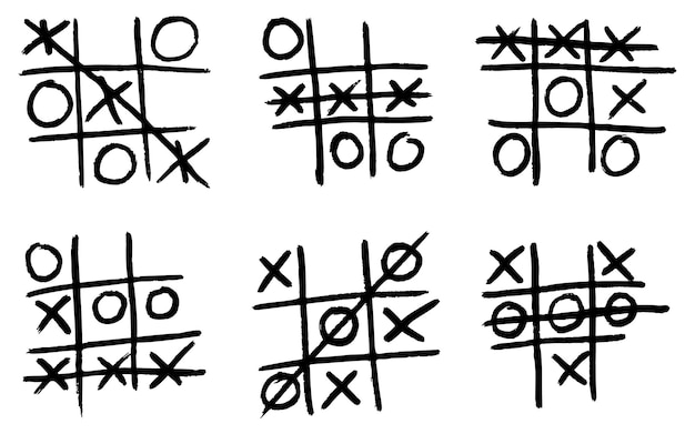 Vettore set tic tac toe abbozzato isolato gioco vintage in stile disegnato a mano croce incisa e zero progettato per poster stampa libro illustrazione logo icona tatuaggio vintage illustrazione vettoriale