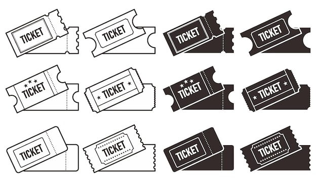 set ticket icon black and white icon vector illustration eps 10