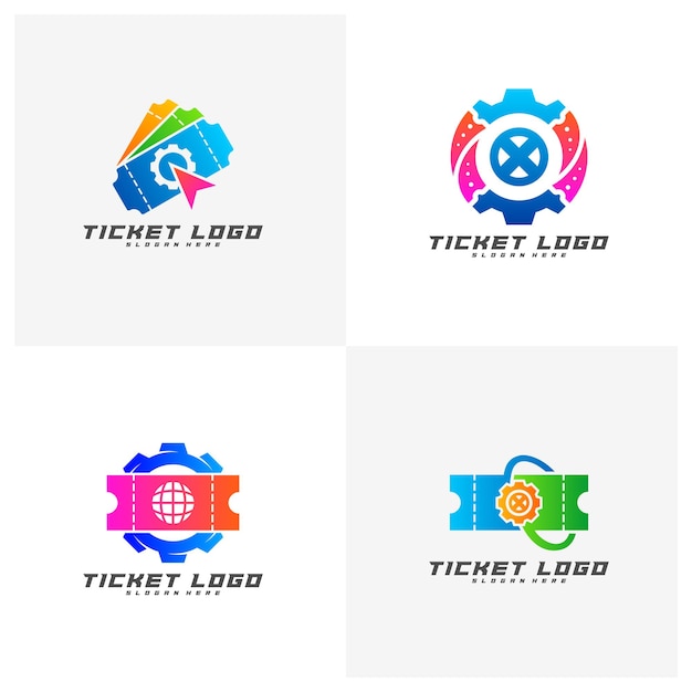 Set of Ticket with Gear Logo Template Design Vector Creative design Icon symbol