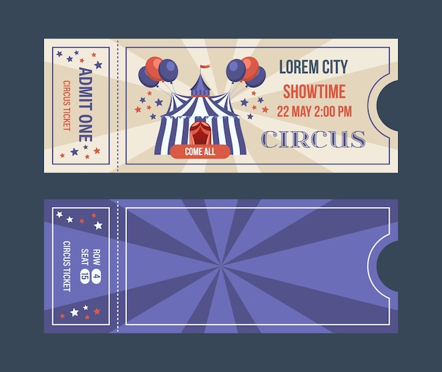 Set of tickets for circus performances events show performances