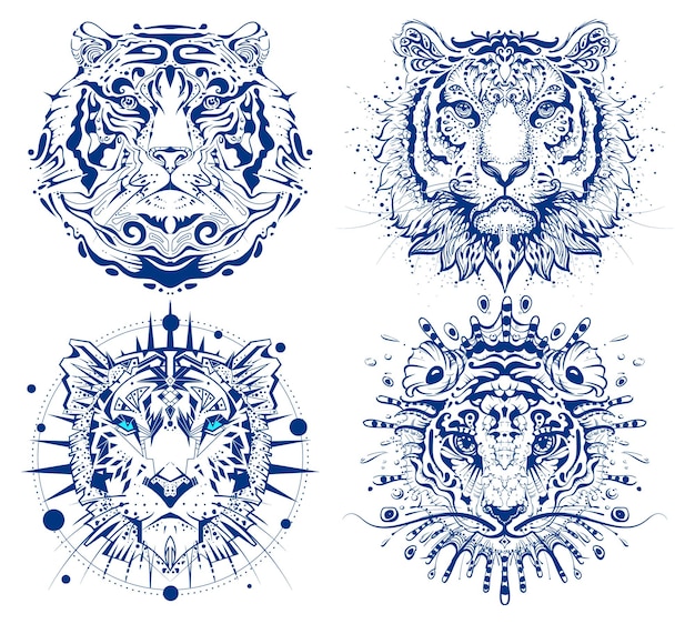 Set tijger abstract gezicht hoofd print 2022 jaar symbool chinese kalender