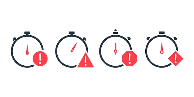 Set of time with exclamation mark vector icons Expiry time Deadline or expired clock