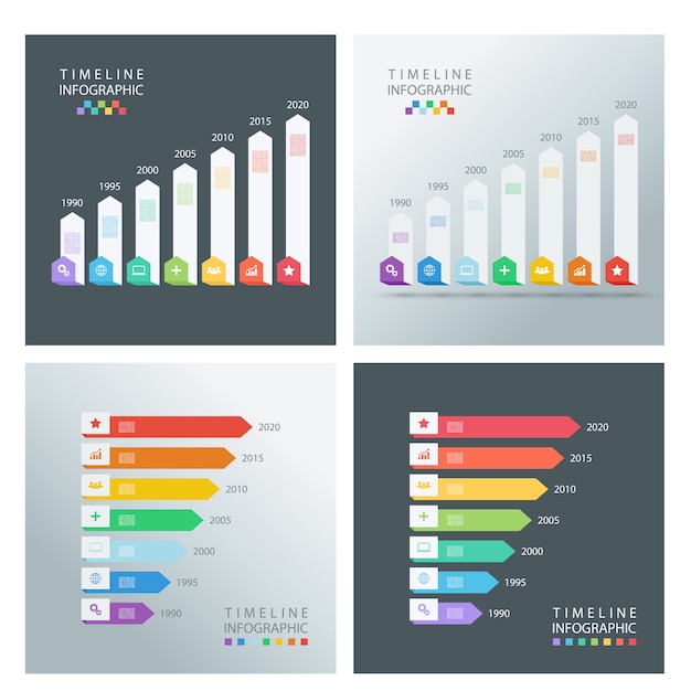 Vector set of timeline infographic design templates.