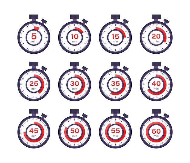 Vector set timer clock stopwatch cooking time 0 to 60 minutes