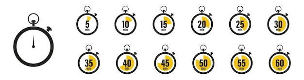 Set of timer Countdown timer icon set Stopwatch isolated collection icons with different time Vector