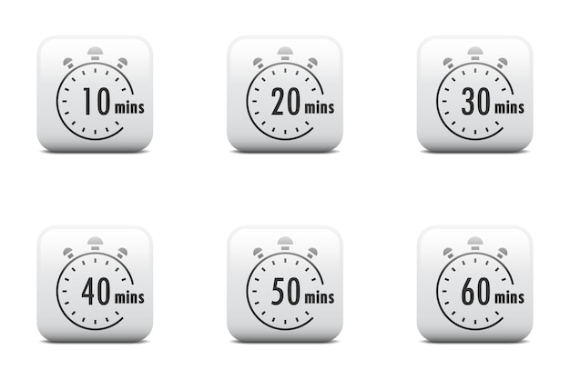 Set of timer Stopwatch icons Countdown 102030405060 minutes Stopwatch sign set Flat vector illustration