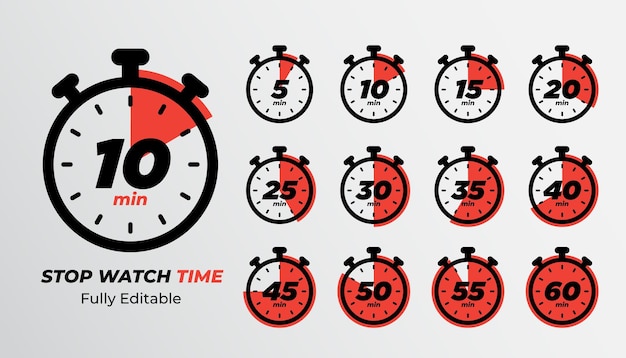 Vector set of timer and stopwatch icons racing time symbols and labels
