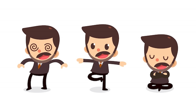 Set of tiny businessman character in actions. numbness.