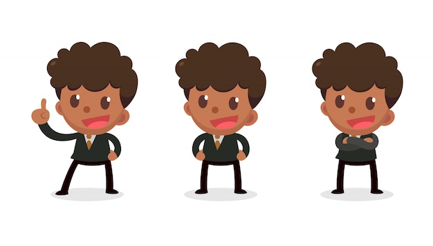 Set of tiny businessman character in actions. Speak and talk.