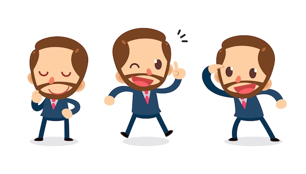 Vector set of tiny businessman character in actions