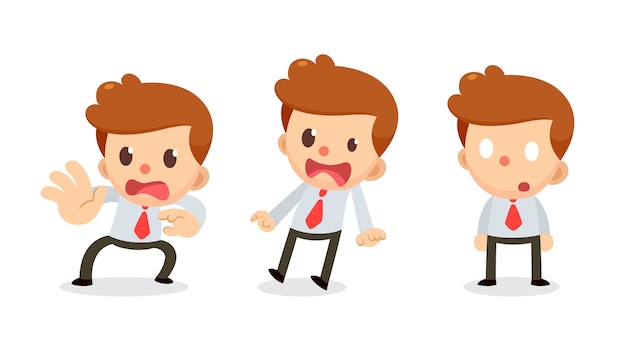 Set of tiny businessman character in actions