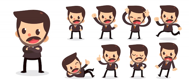 Set of tiny businessman character in actions.