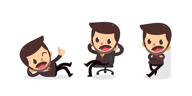 Set of tiny businessman character in actions