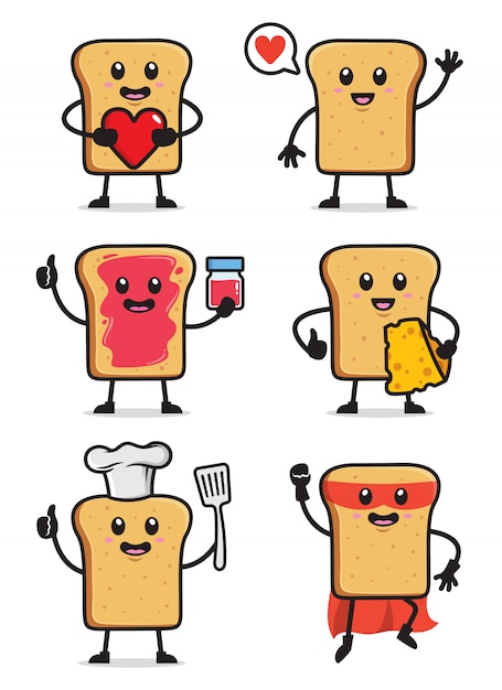 Set di toast pane design dei personaggi