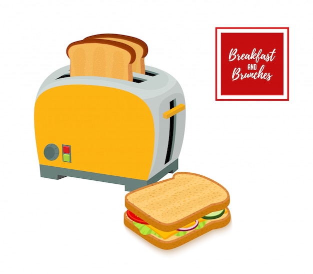 Vector set of toaster with fried bread and sandwich