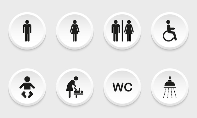 Vector set of toilet silhouette icon mother and baby room icon wc sign on door for public toilet