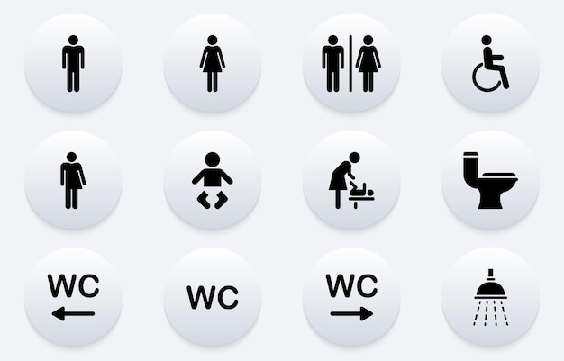 Set of toilet silhouette icon wc sign on door for public toilet sign of washroom for male female