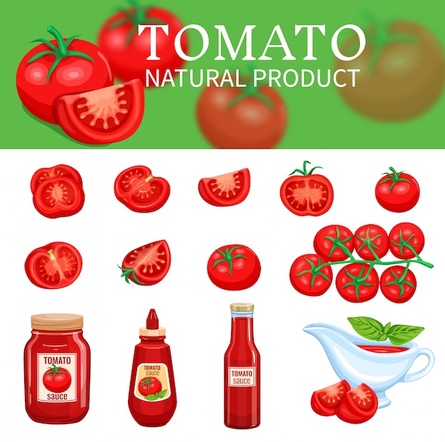 Vector set of tomatoes and sauces