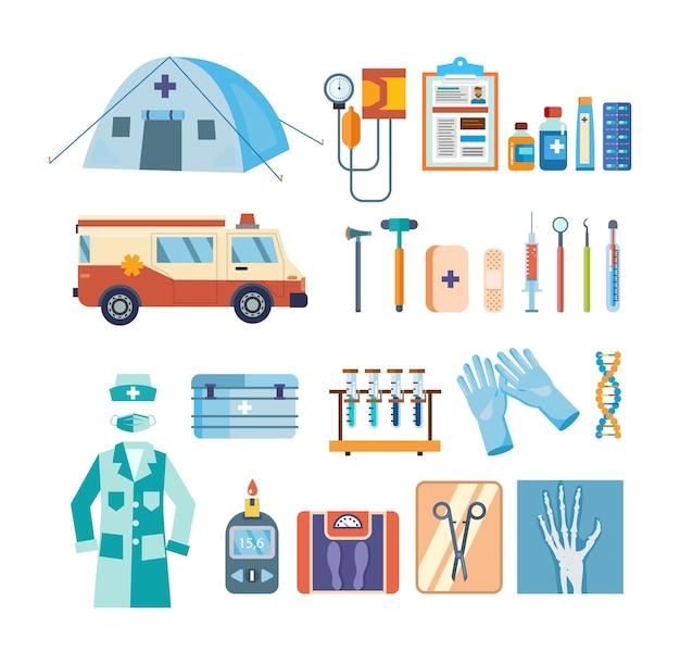 Vector set of tools for medical research treatment work in institution