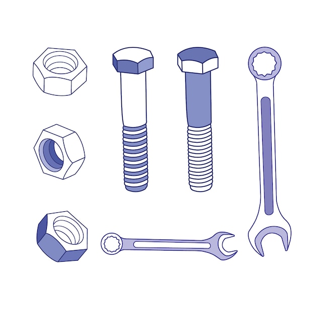 A set of tools nuts, wrenches, screws. Isolated vector image. Suitable for creating ads, promotions