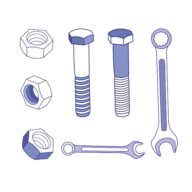 도구 너트, 렌치, 나사 세트. 격리 된 벡터 이미지입니다. 광고, 프로모션 제작에 적합