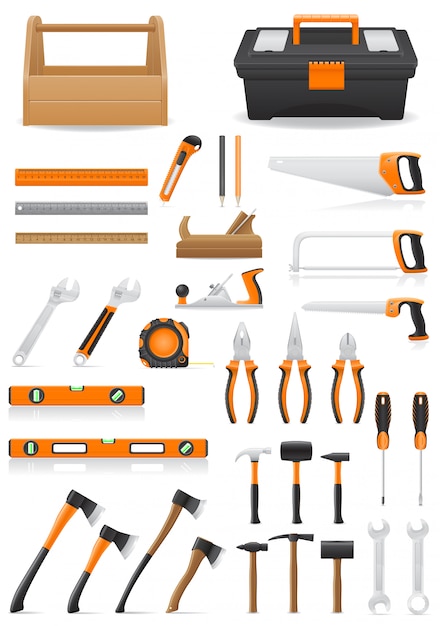 Set tools realistic vector illustration