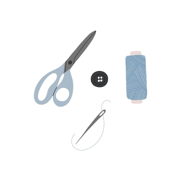 Vettore set di strumenti per cucire forbici ad agofilo