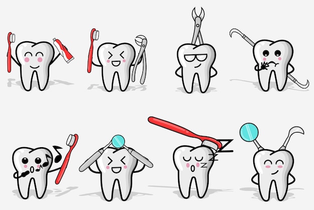 Set of tooth character vector illustration