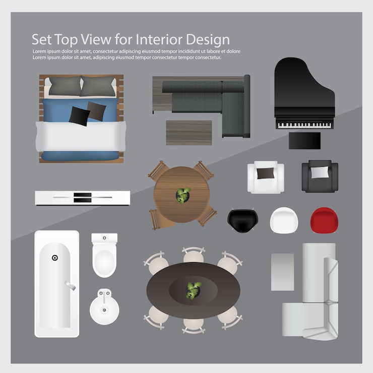 Vector set top view for interior design. isolated illustration