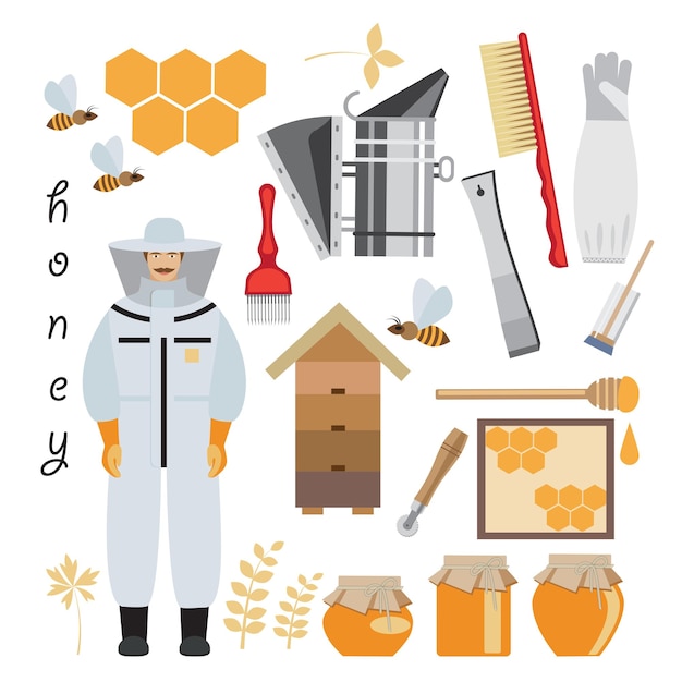 Vector set on the topic of beekeeping