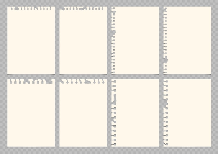 Vector set of torn lined and squared paper torn sheet of paper from a notebook with rough edges vector illustration of sticky notes and notebook pages for banners posters posts