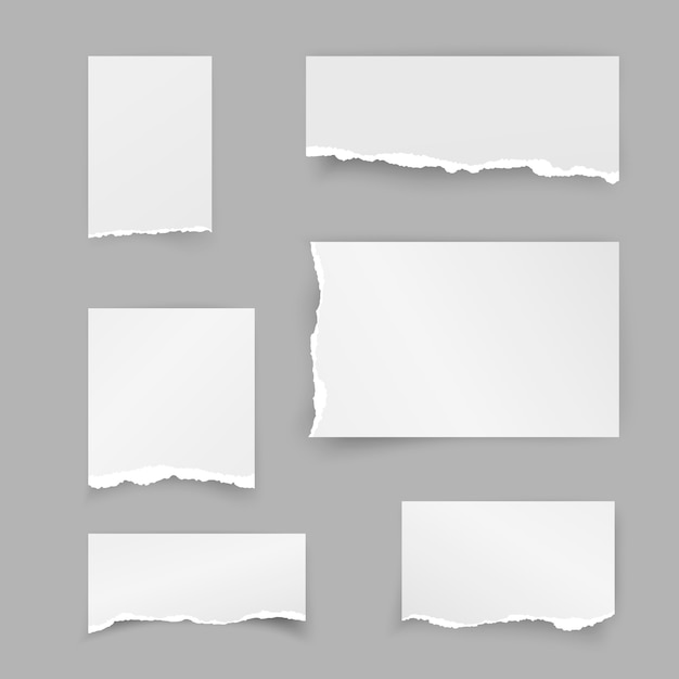 Set of torn paper pieces. scrap paper. object strip with shadow  on gray background.  illustration