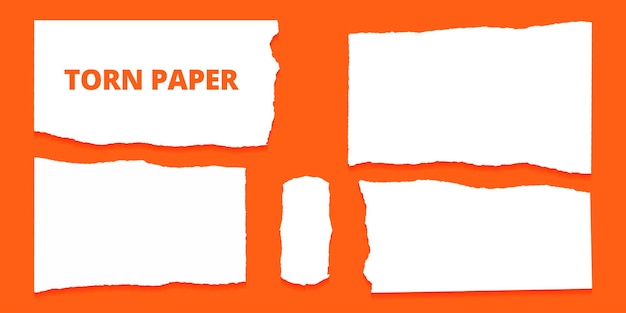 Set of torn ripped paper texture with orange background