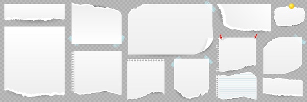 Vettore set di fogli di carta strappati con note appiccicose notebook isolato