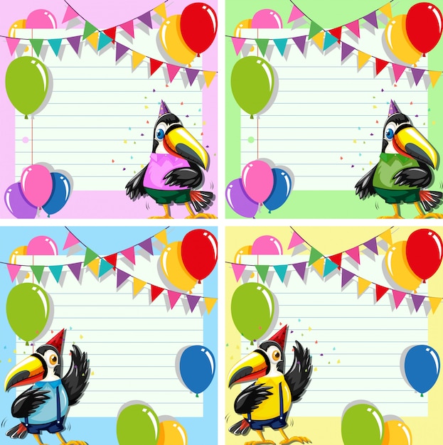 Set of toucan on blank note