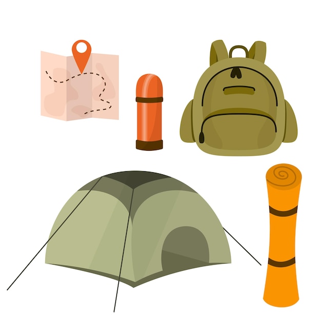 set of tourism equipment for hiking