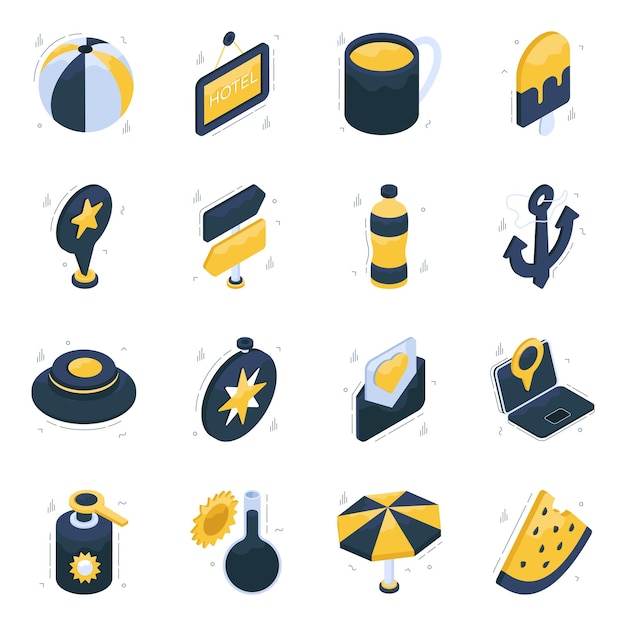 Vector set of tourism isometric icons