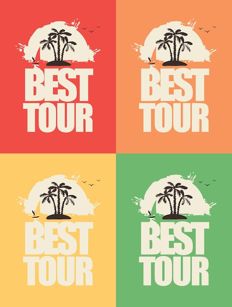 Set of touristic banners with palm island