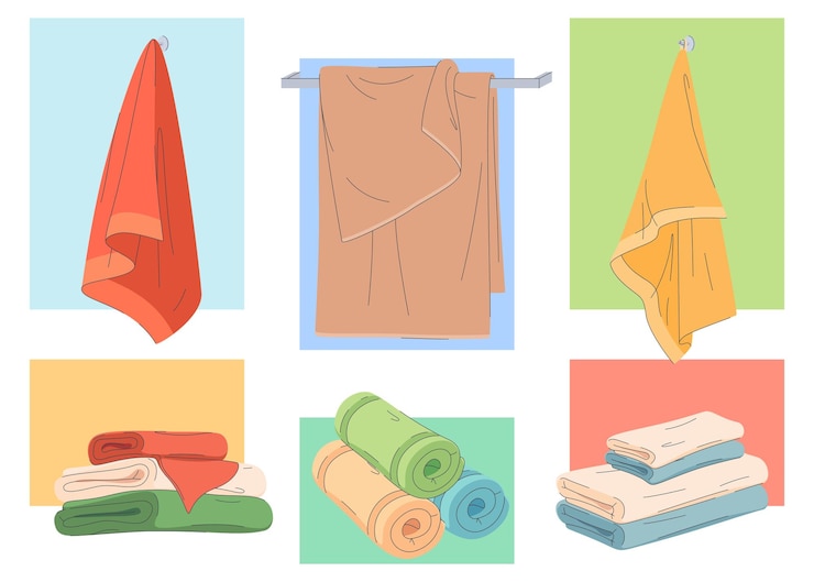 Vector a set of towels kitchen and bath towels for wiping hands face and body